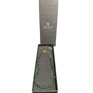 Vintage Egyptian Asfour Crystal Green Beaded Necklace - New in Box - 17"